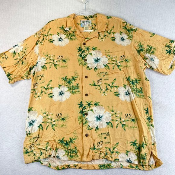 Vintage BIG DOG Mens M Orange Yellow Hawaiian Short Sleeve Button Casual Shirt - Picture 3 of 10